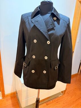 Gallery Black Double-Breasted Pea Coat with Silver Buttons